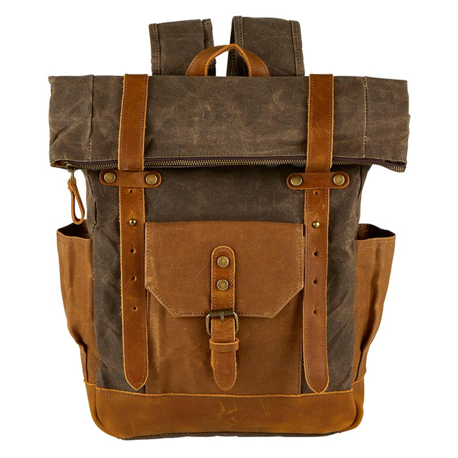 Cole Wheeler Leather And Canvas Rolltop Backpack